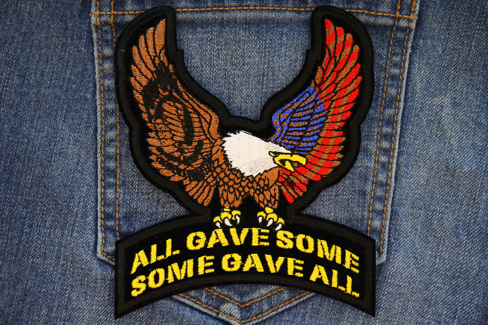 US POW MIA Upwing Eagle Rocker Embroidered Patch apparel application view