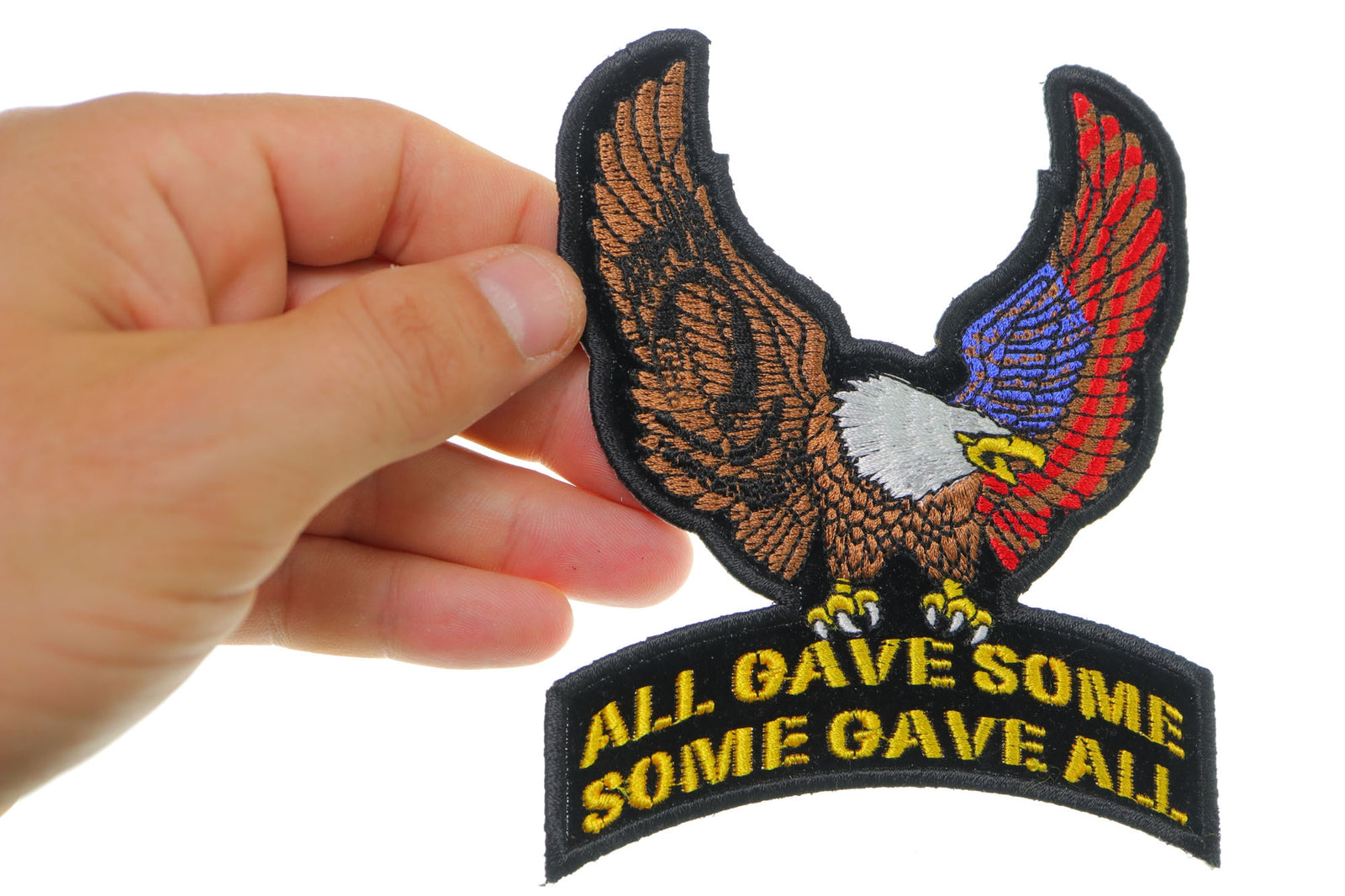 US POW MIA Upwing Eagle Rocker Embroidered Patch reverse and construction view