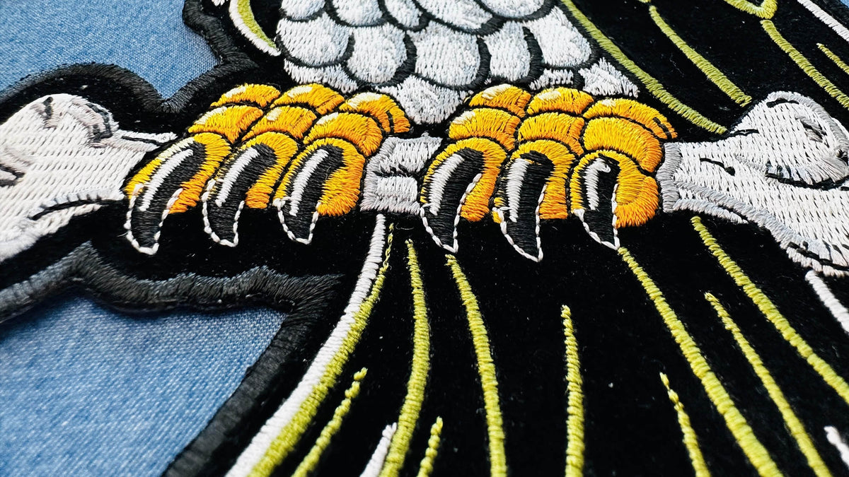 Vulture on Bones Cigar Embroidered Patch apparel application view