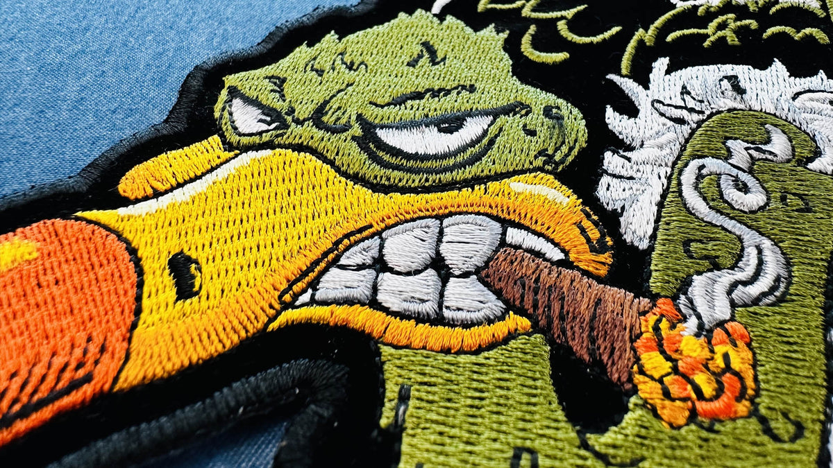Vulture on Bones Cigar Embroidered Patch stitching detail