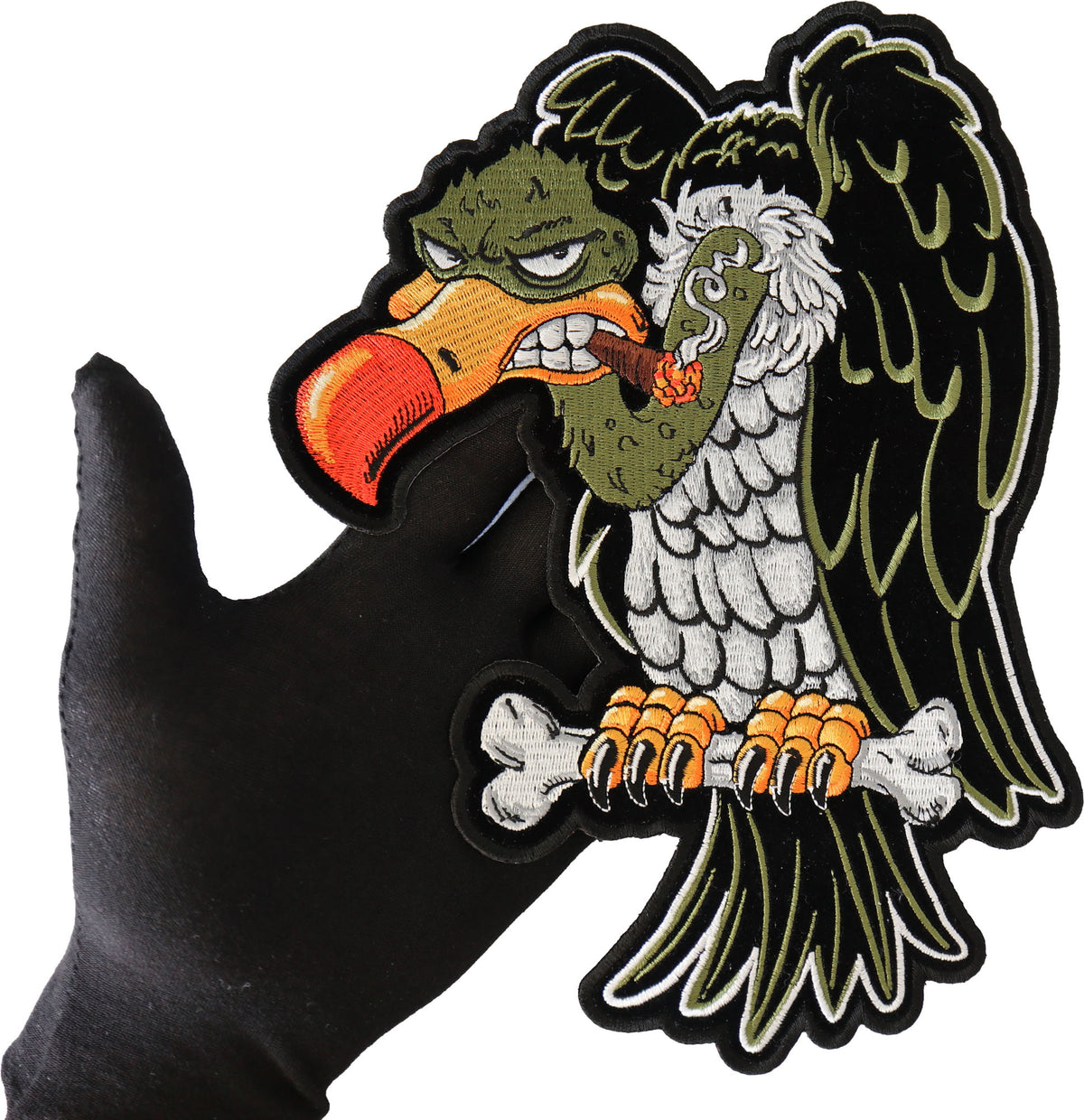 Vulture on Bones Cigar Embroidered Patch reverse and construction view