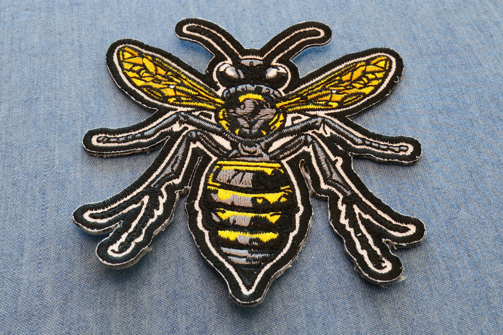 Wasp embroidered patch reverse and construction view