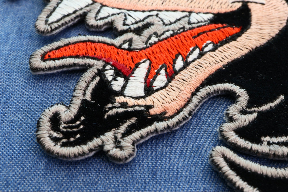 Wolf Iron-On Embroidered Patch reverse and construction view