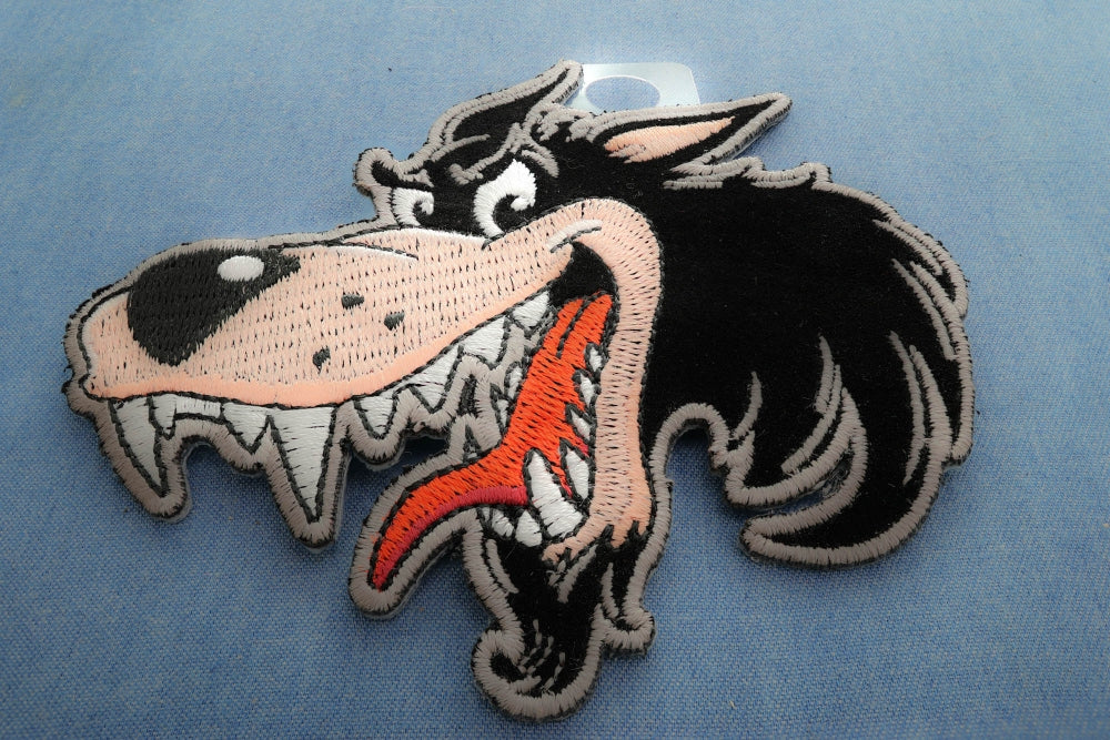 Wolf Iron-On Embroidered Patch stitching detail