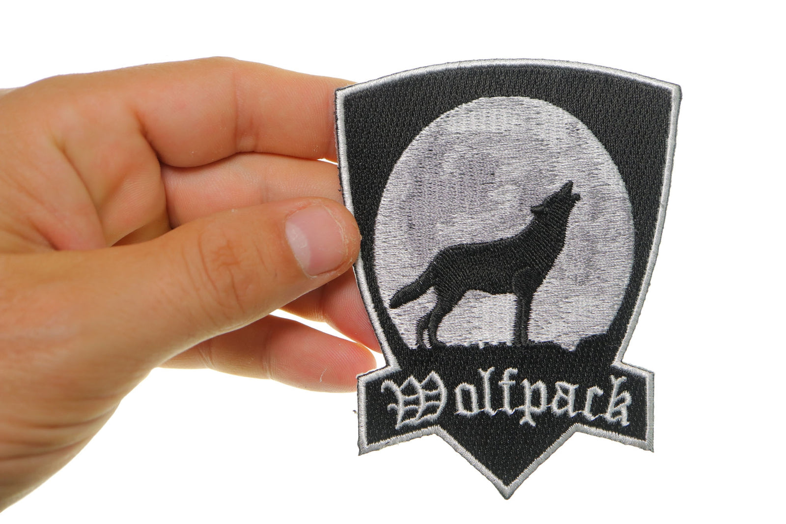 Wolfpack Howling Wolf Embroidered Patch shown for scale